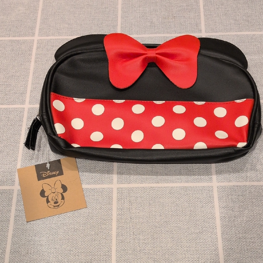Disney Minnie Mouse Red Bow & Polka Dot Black Cosmetic Pouch